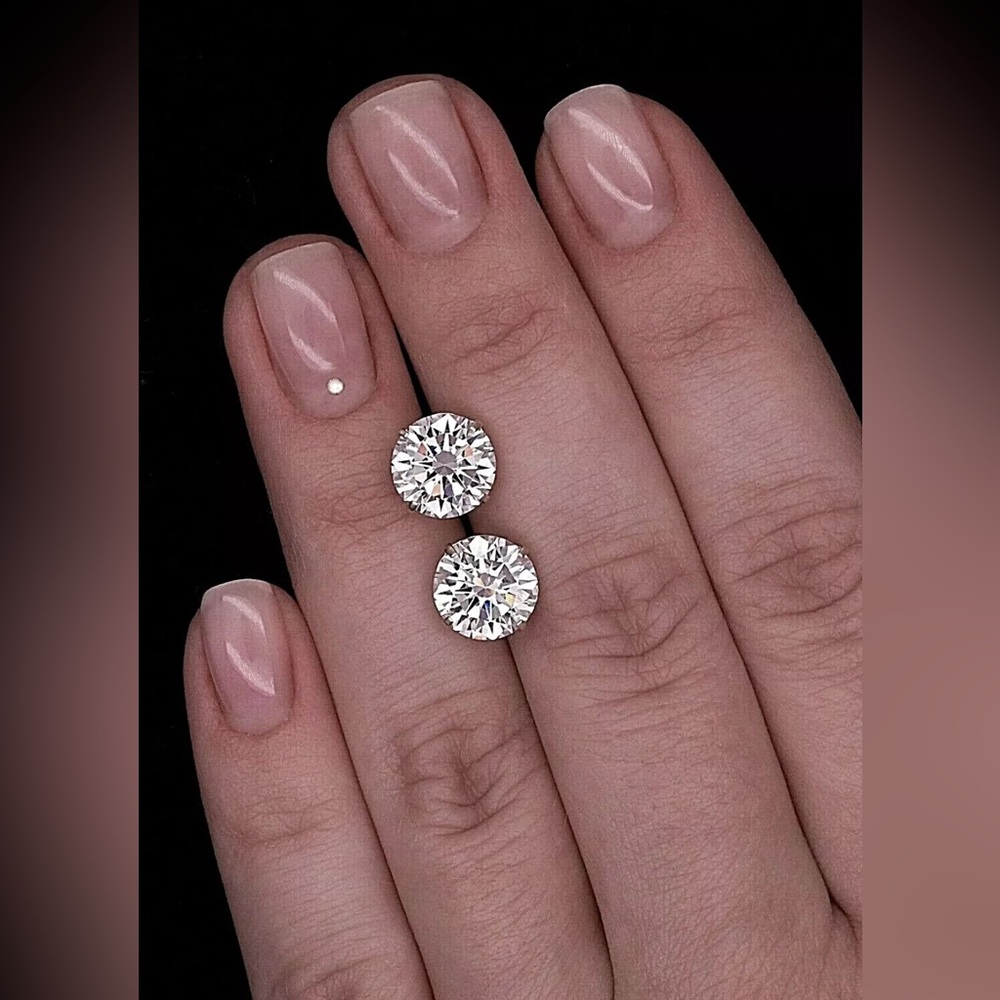 4 Ct Round Cut VVS1/D White Sapphire Stud Earrings 14k White Gold 8mm Push Back